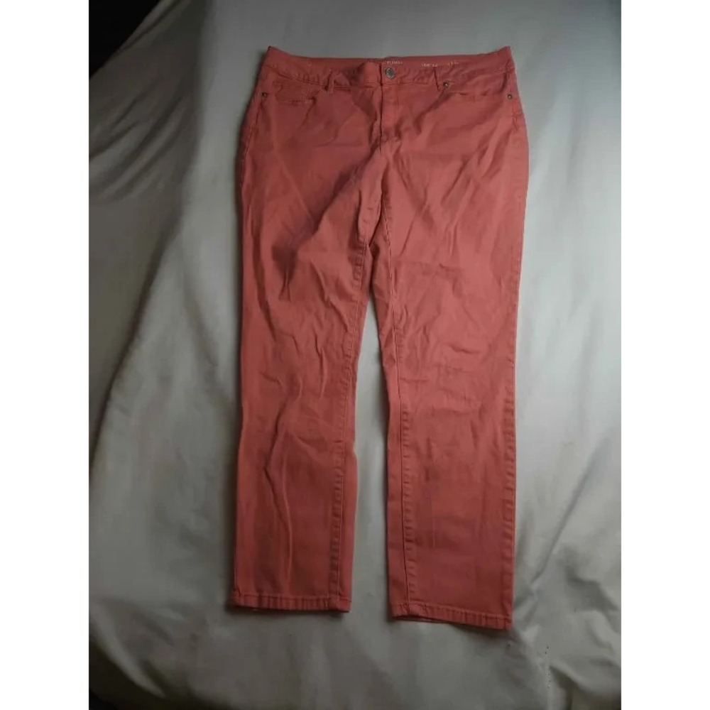 Crown & Ivy Skinny Jeans Womens Size 14 Coral Pink Stretch Denim Casual Pockets